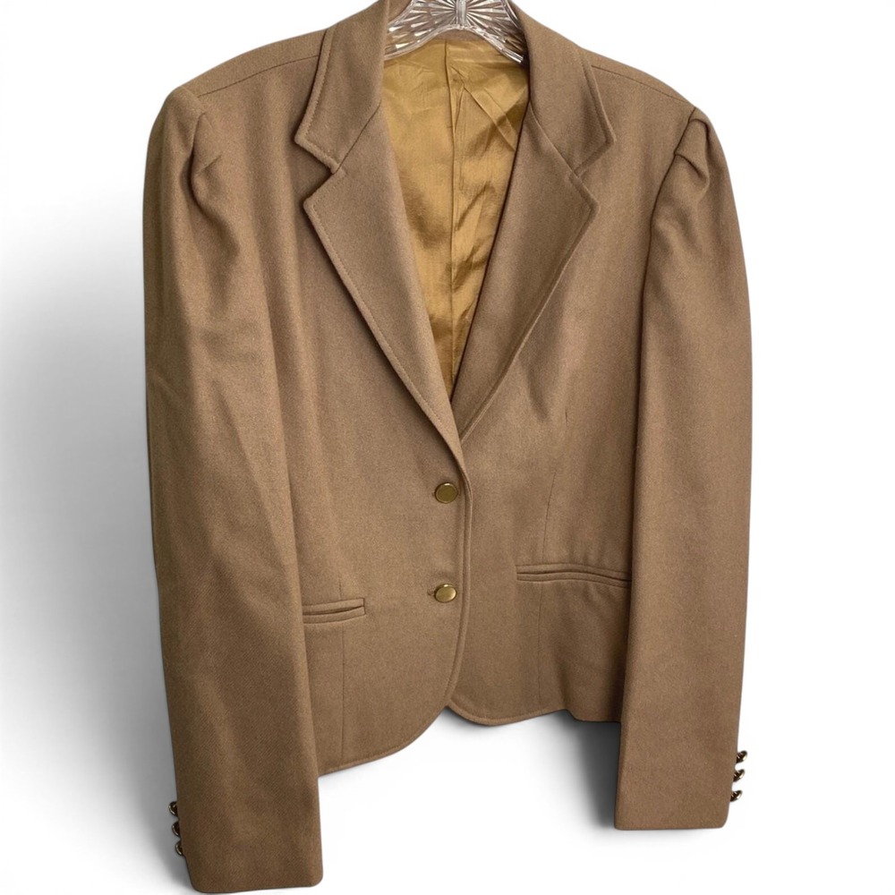Vintage Alison Roberts Wool Camel Blazer Jacket 10 Made in USA Quiet Luxury Fall